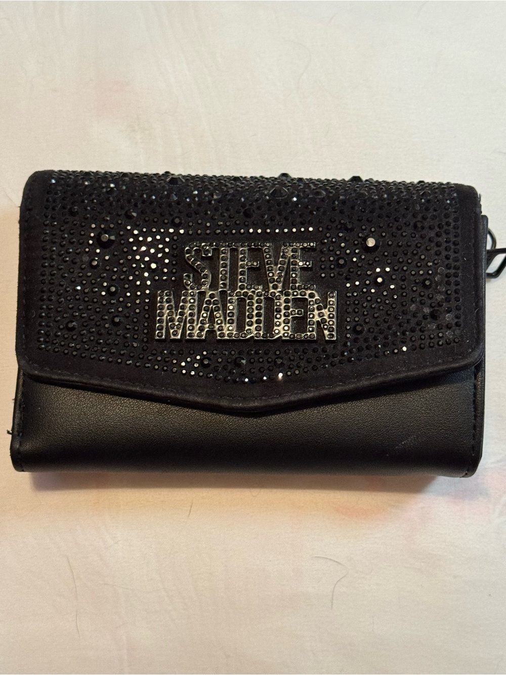 Steve Madden Black Rhinestone Logo Wallet Clutch